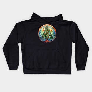 Stained glass window with Christmas tree Kids Hoodie